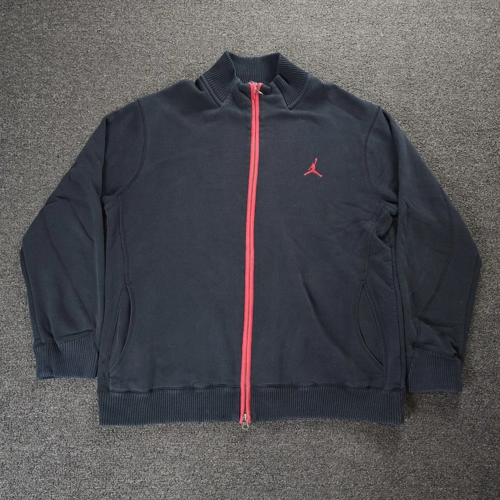 Vintage Nike Air Jordan Sweater Mens XL Jumpman Full Zip Warm Up Jacket‎ Black